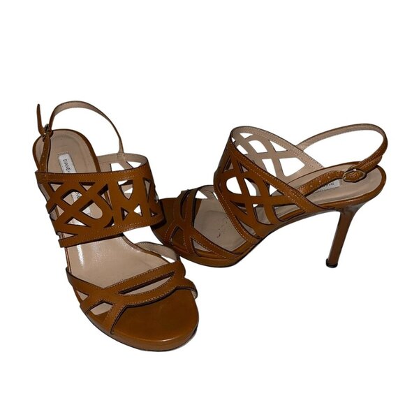 Diane Von Furstenberg (DVF) Umrer Brown Leather Cutout Platform Sandals - Picture 2 of 8